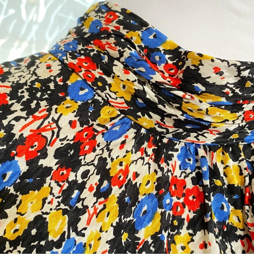 Veronica Beard mena black white red floral print neck tie silk blouse top - Picture 12 of 16
